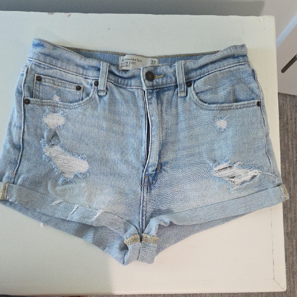 Abercrombie & Fitch Blue Jean Shorts Distressed High-Waisted